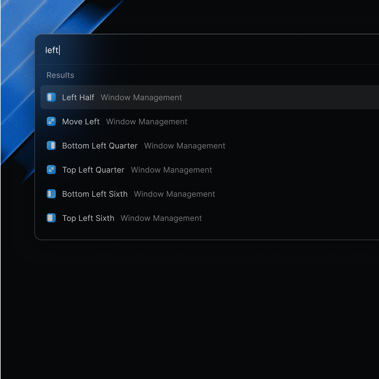 Raycast on Mac showing a window-management command panel and a keyboard-driven placement workflow.