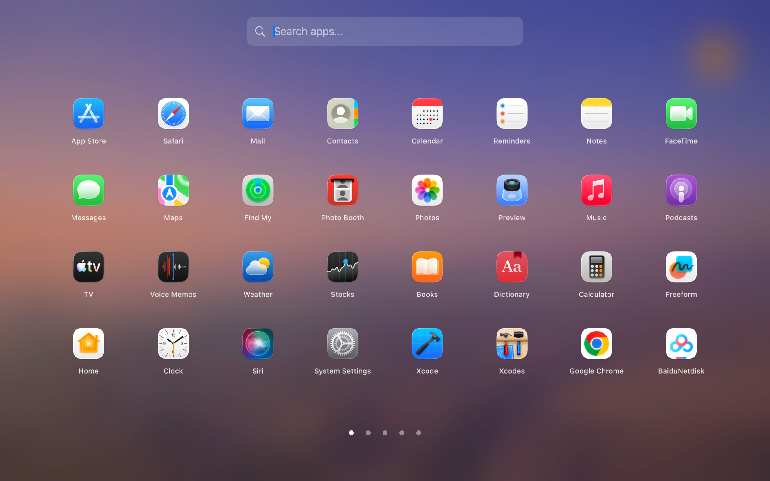 Facet on Mac showing a full-screen grid of installed apps in a Launchpad-style launcher.