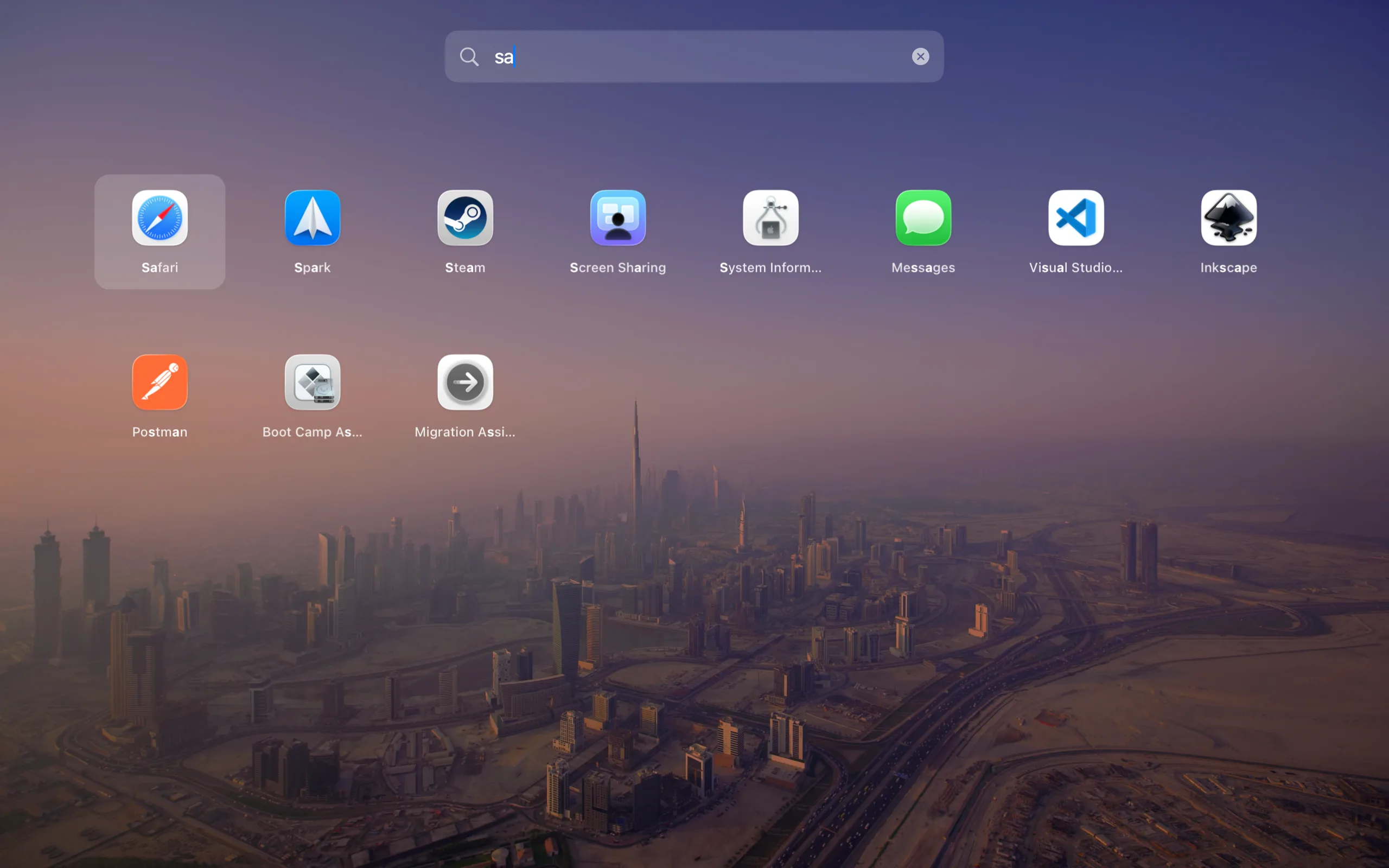 Facet on Mac filtering a visual app grid from the keyboard search field.