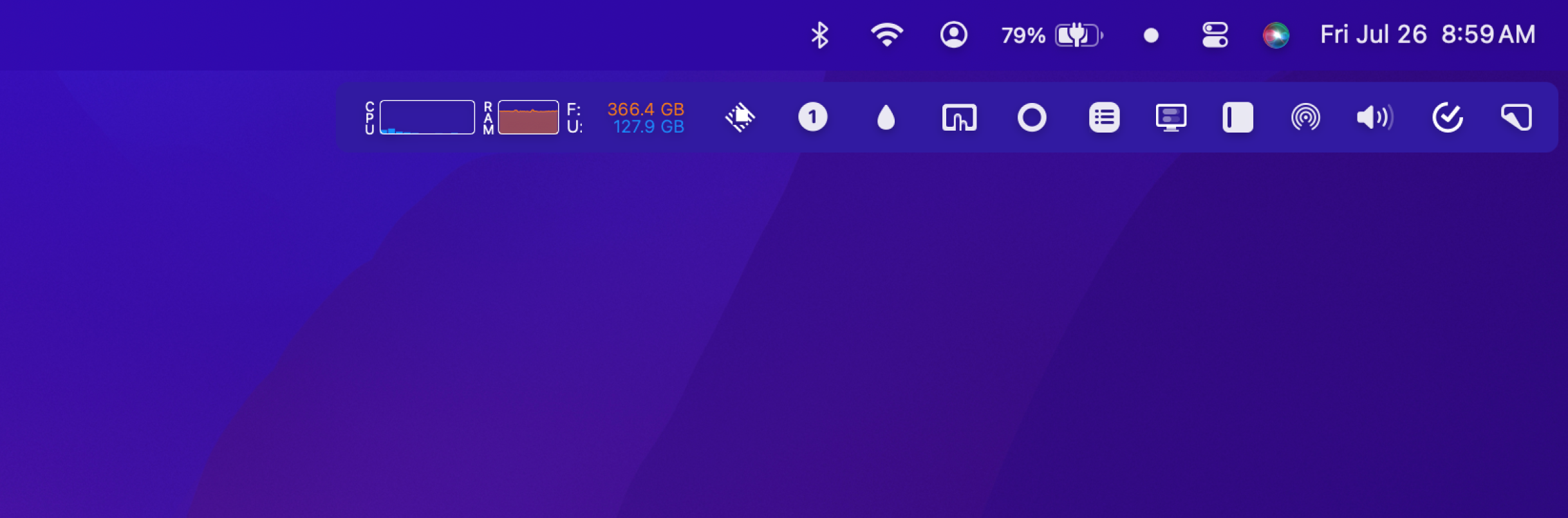 Ice on macOS showing a separate Ice Bar below the menu bar with hidden status items.