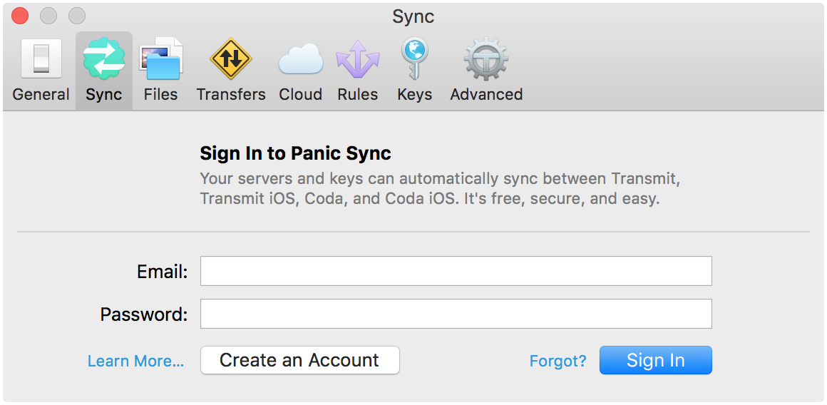 Transmit showing sync settings for comparing a local folder with a remote destination.