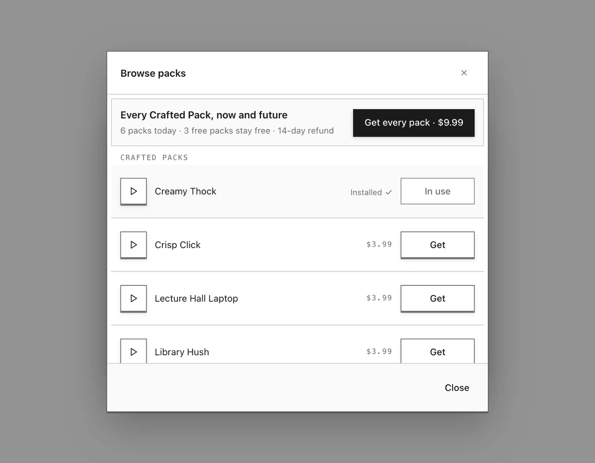 Developer-provided KeyEcho Browse packs interface illustration.