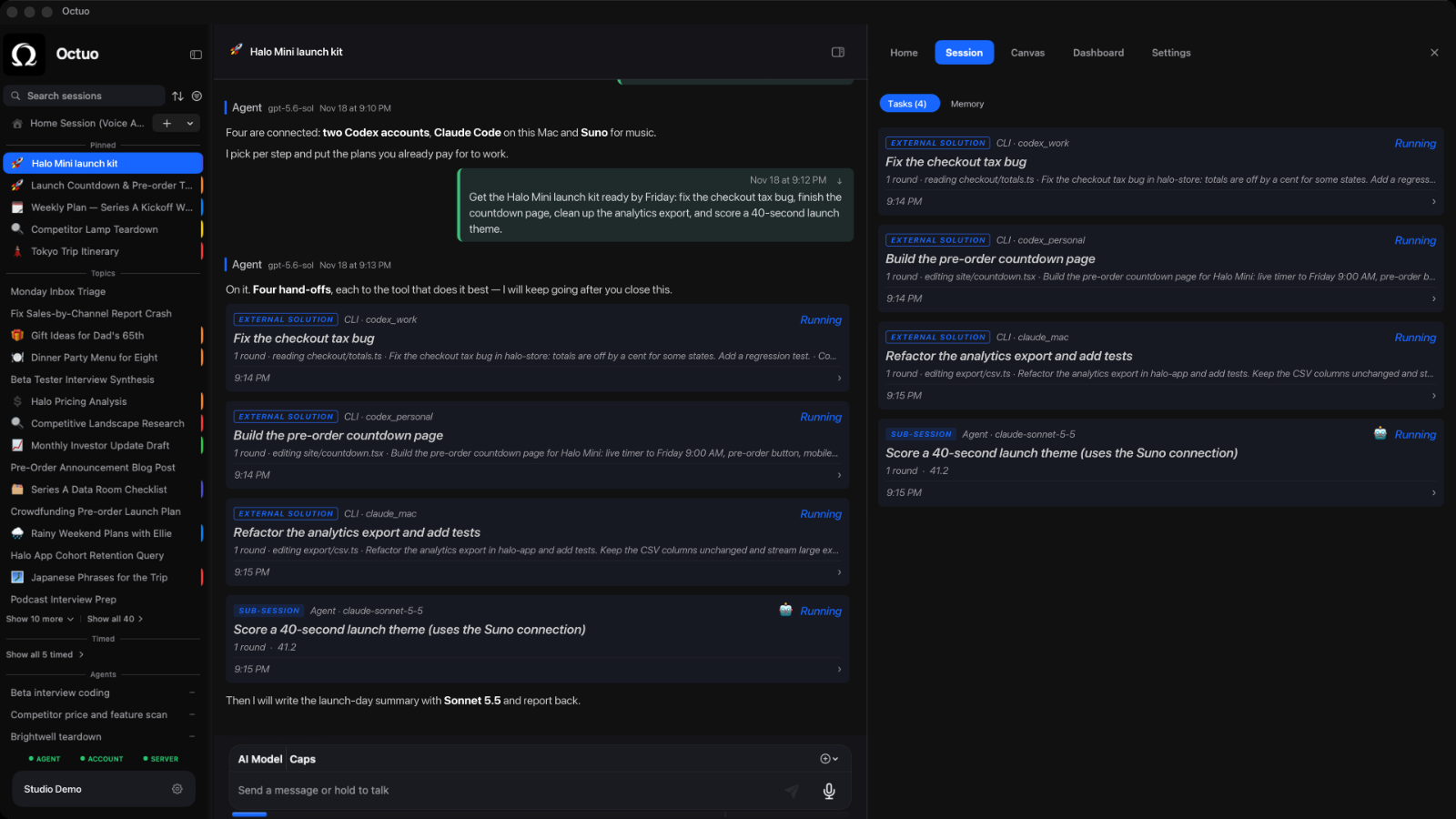 demo account, sample data