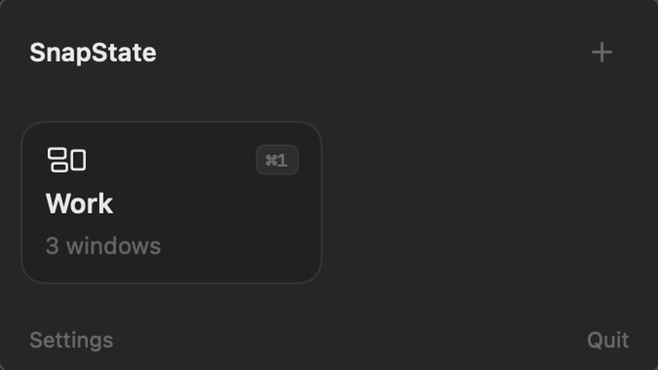 Menu-bar interface for selecting and restoring a saved workspace.
