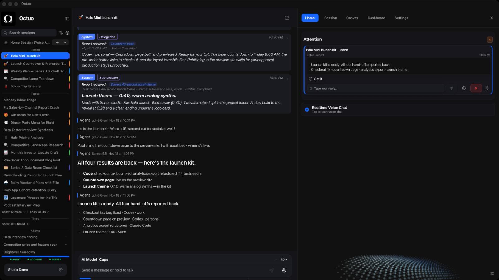 demo account, sample data